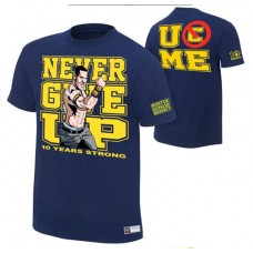WWE футболка рестлера Джона Сина, John Cena, Never Give Up, 10 Years Strong, синяя, Джон Сина